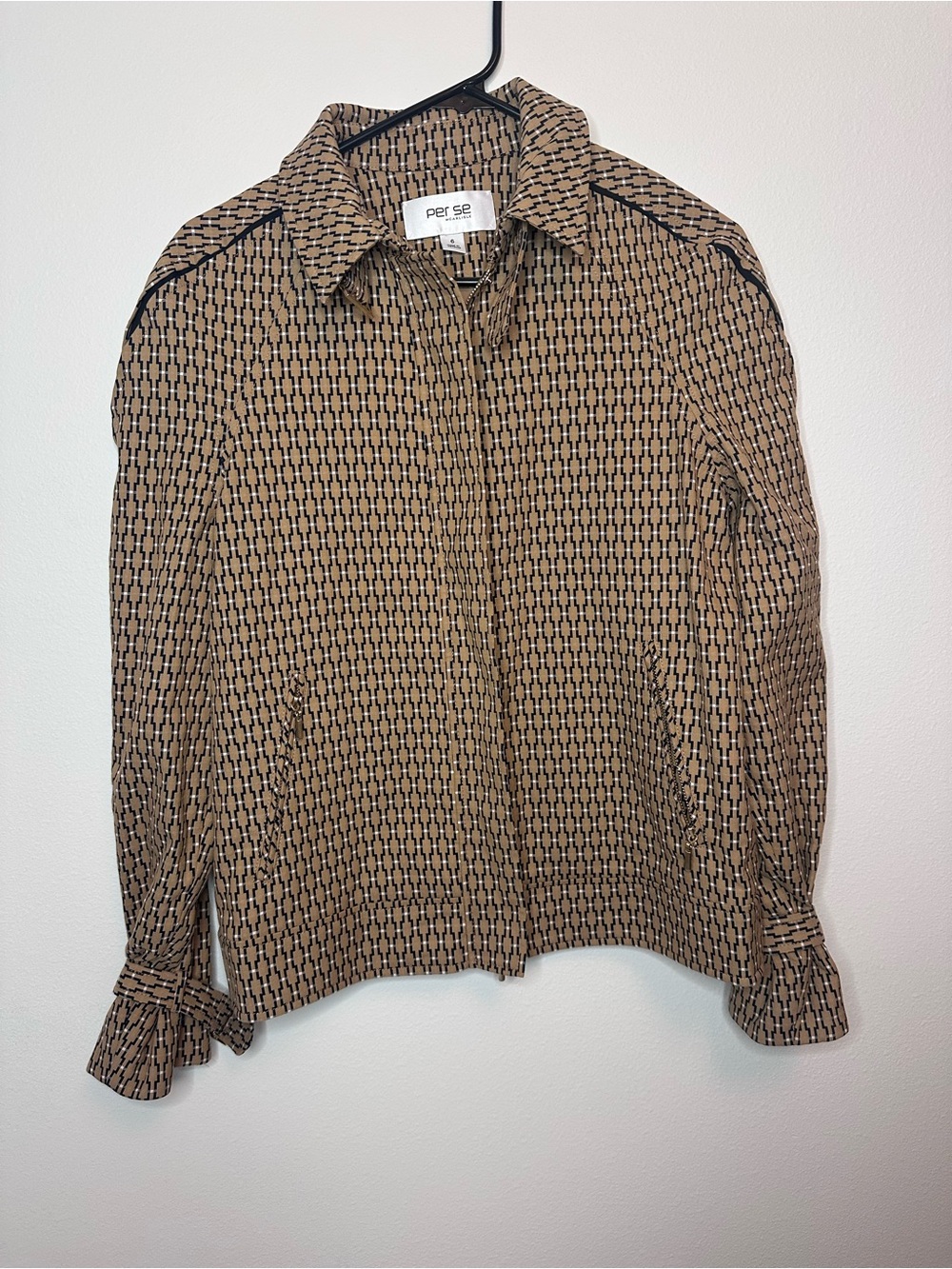 Per Se Tan and Black Patterned Button-Front Jacket